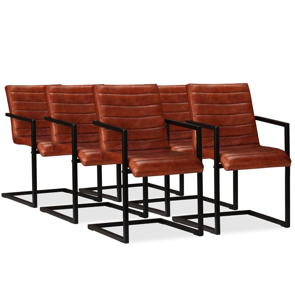 Krzesła stołowe, 6 szt., brązowe, skóra naturalna