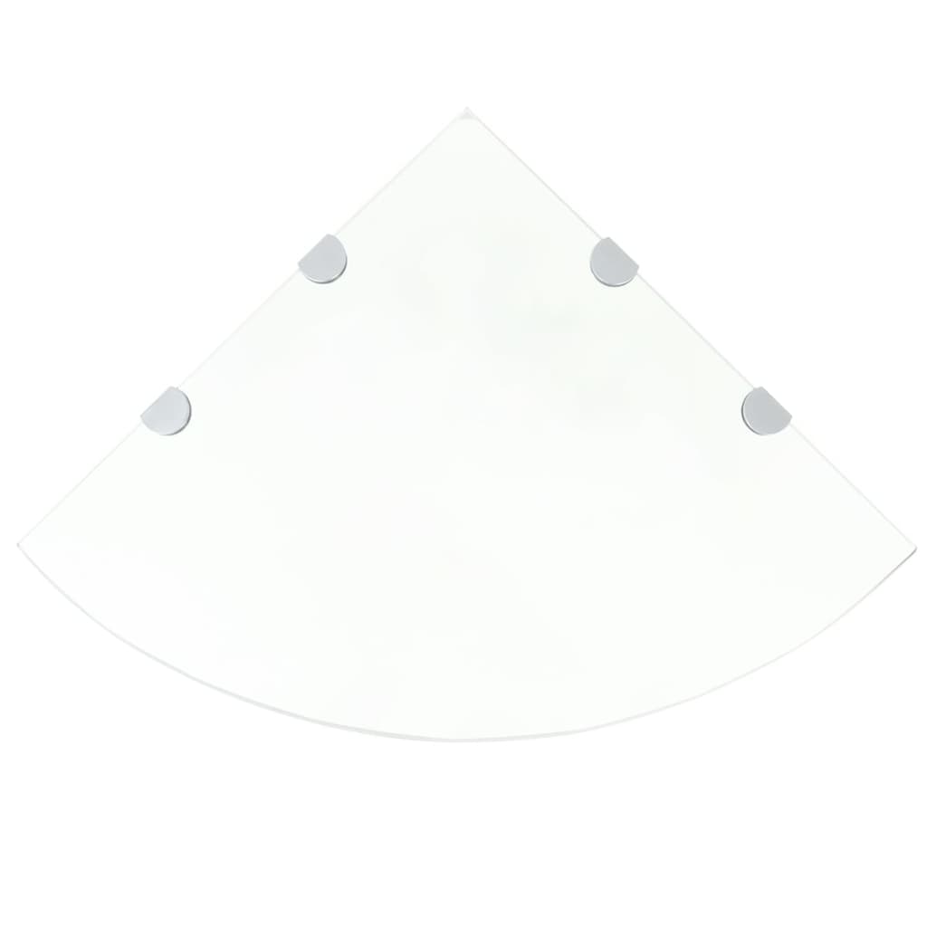 Półki narożne, 2 szt., chromowane wsporniki, szkło, 45x45 cm