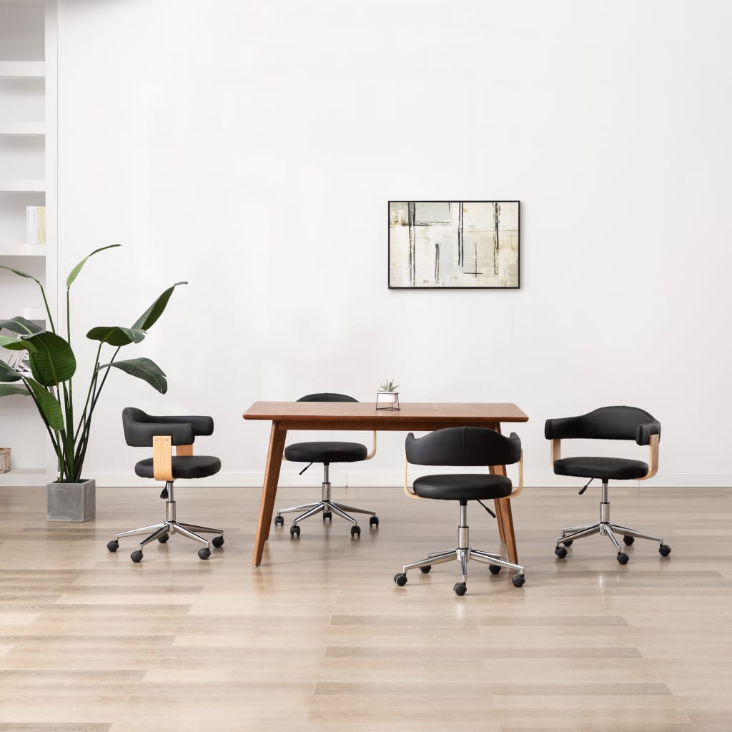 Obrotowe krzesła stołowe, 4 szt., czarne, sztuczna skóra