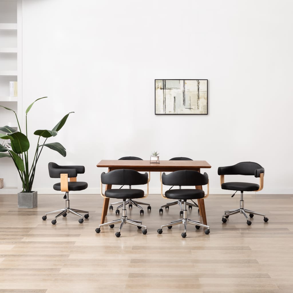 Obrotowe krzesła stołowe, 6 szt., czarne, obite sztuczną skórą