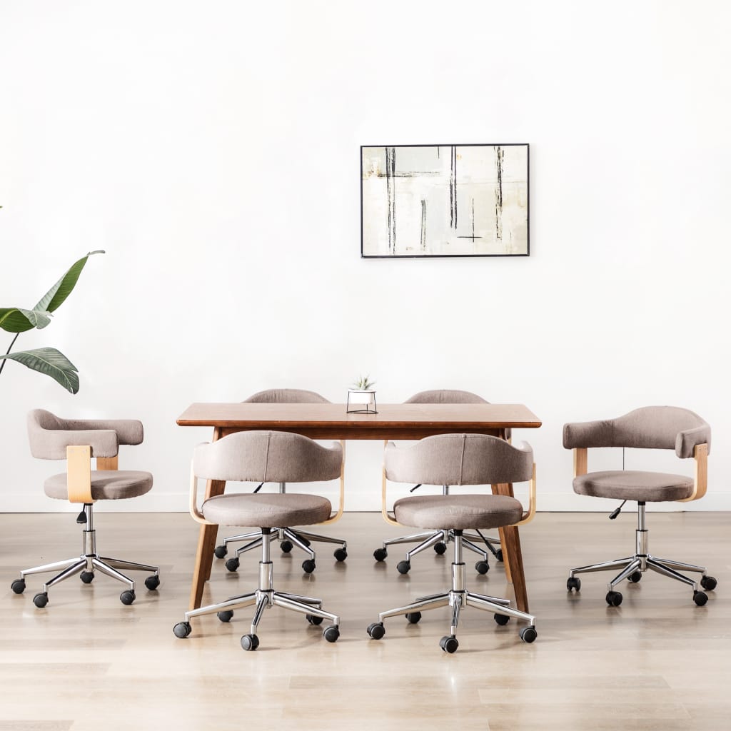 Obrotowe krzesła stołowe, 6 szt., taupe, gięte drewno i tkanina