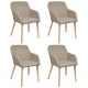 Krzesła do jadalni, 4 szt., beżowe, tkanina i lity dąb