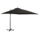 Parasol wiszący z lampkami LED i słupkiem, 250 cm, czarny