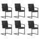 Krzesła stołowe, wspornikowe, 6 szt., czarne, skóra naturalna